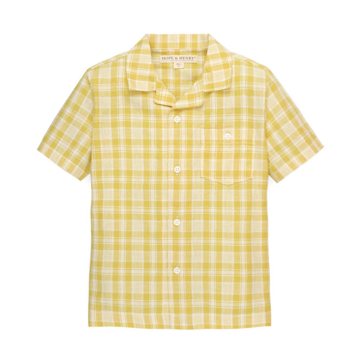 Baby Linen Short Sleeve Camp Shirt – Yellow Plaid Linen