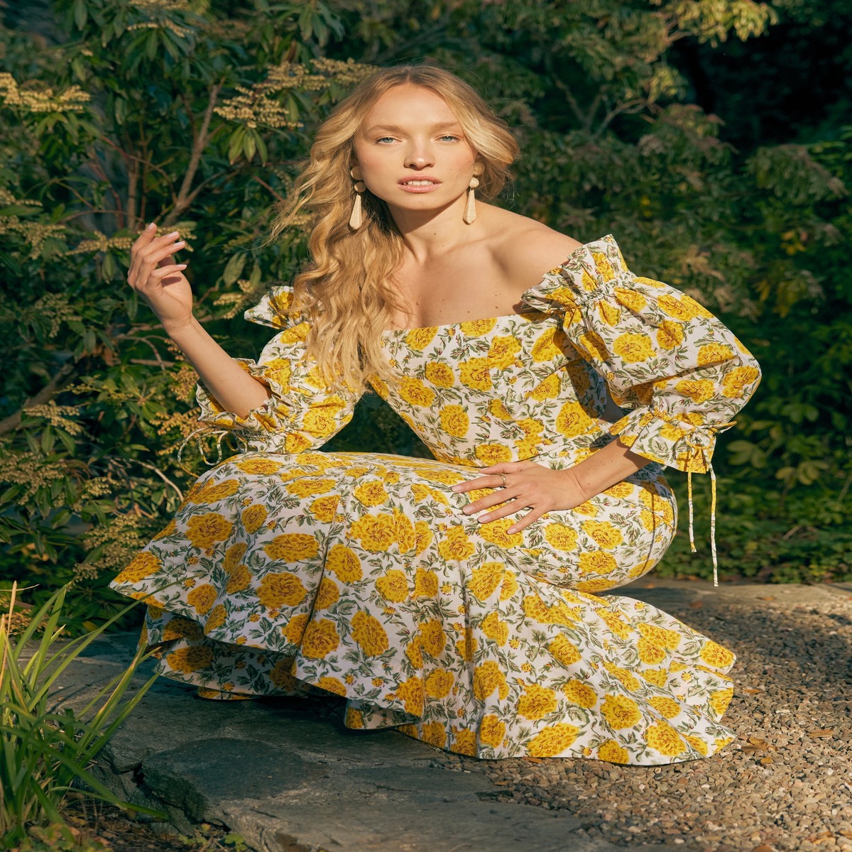Casey Puff Sleeve Top - CreamCanary Floral print