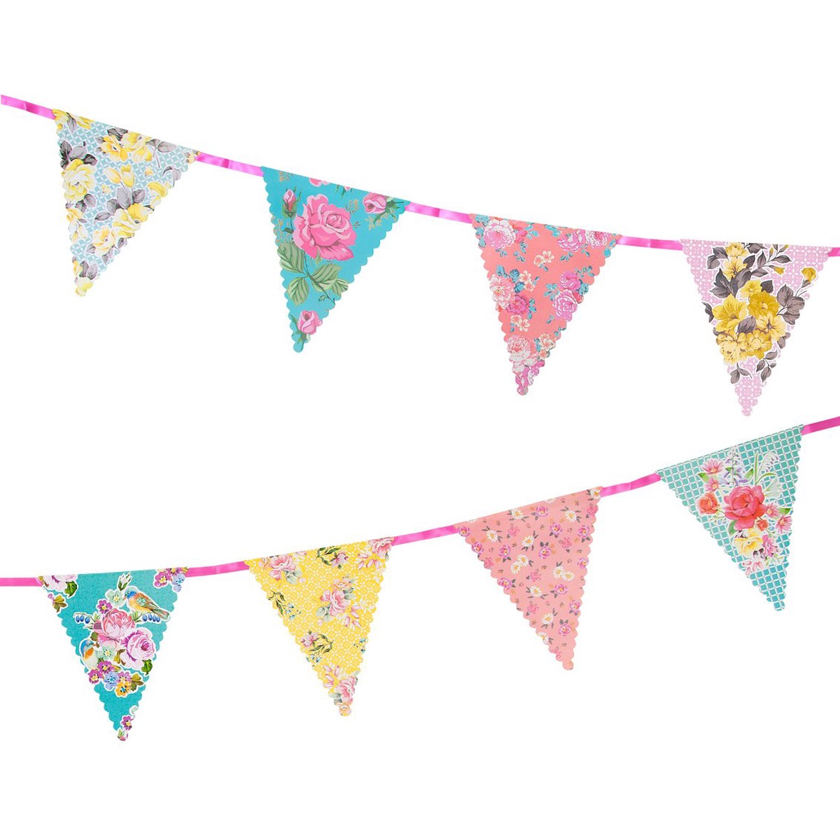 Floral Pink Blue Yellow Paper Bunting
