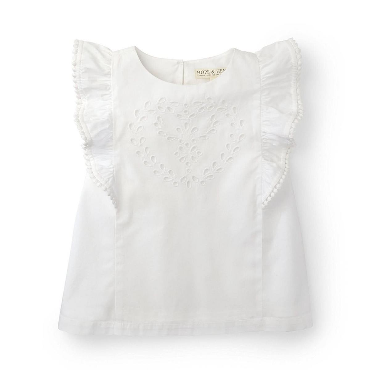 Flutter Sleeve Eyelet Top - White