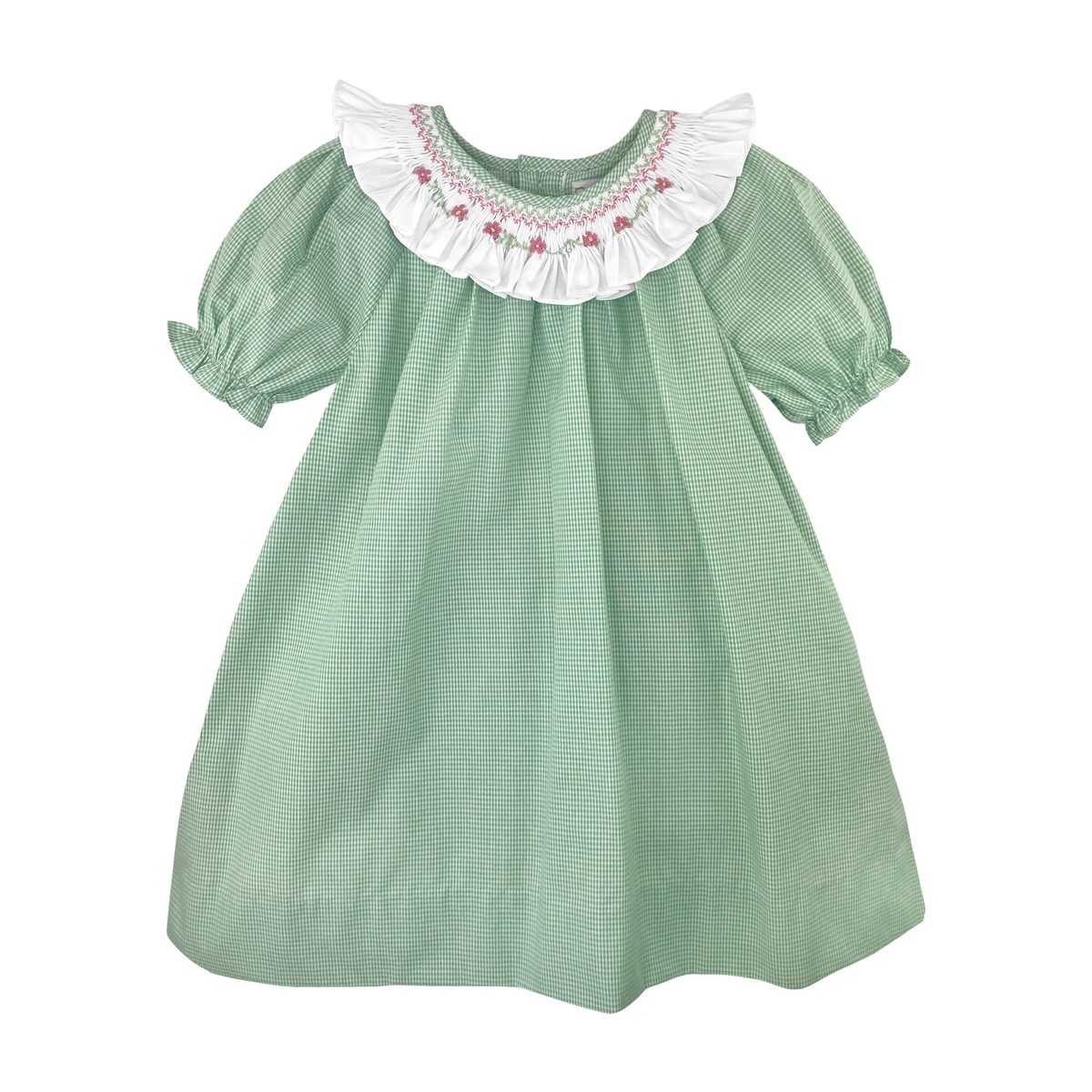 Petit Ami Green Gingham Smocked Dress wCollar