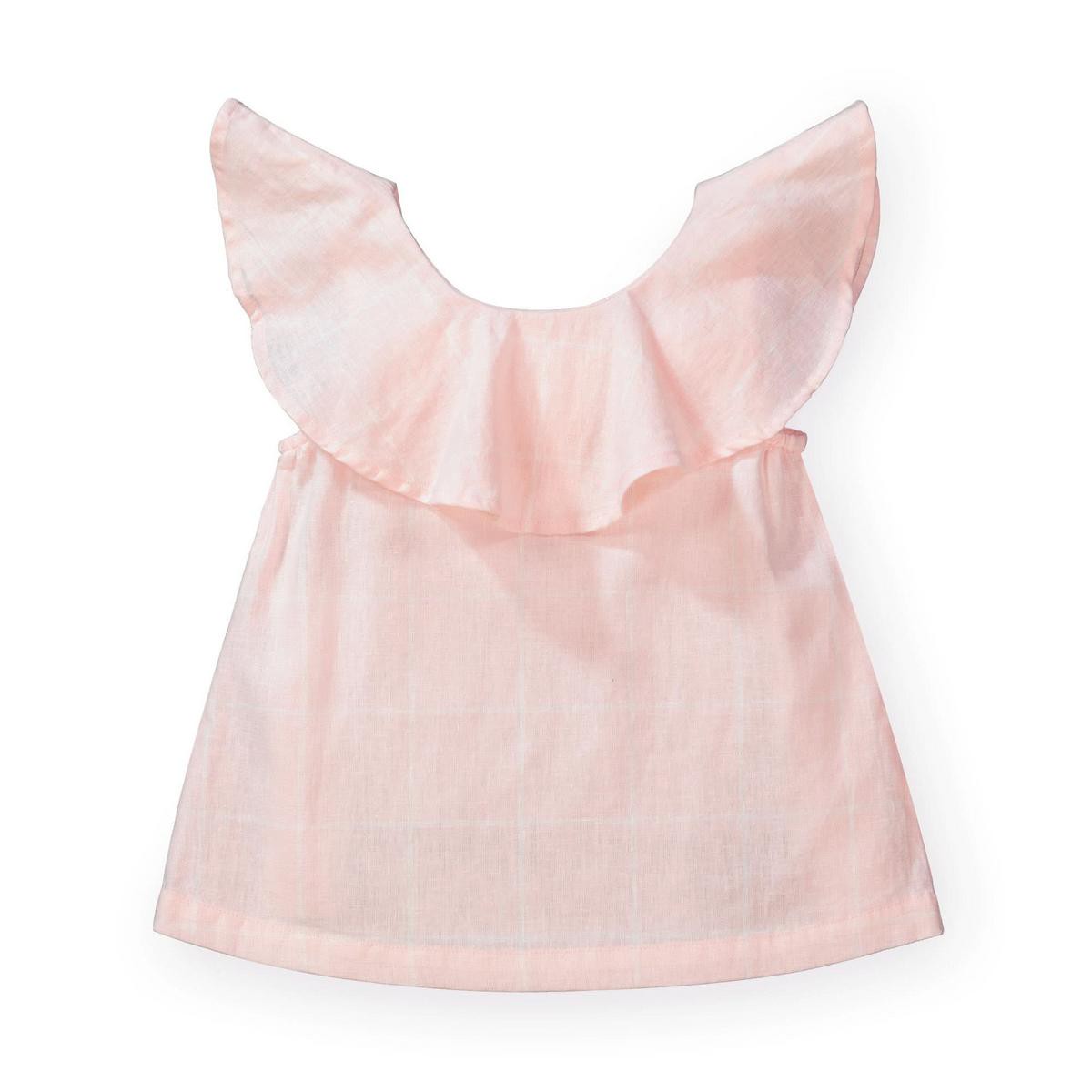 Ruffle Top with Bow – Light Pink Windowpane