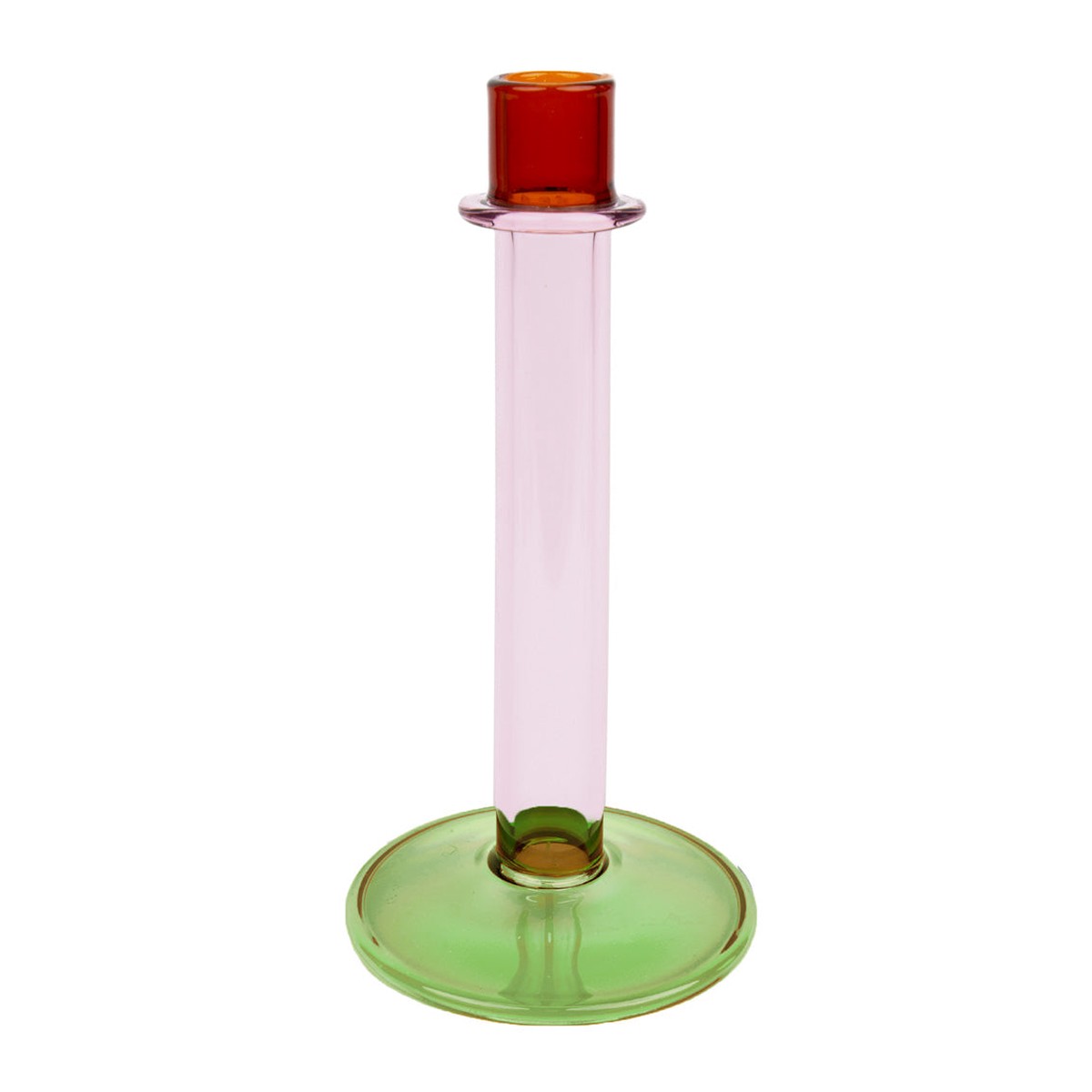 Tall Green Orange Pink Glass Dinner Candle Holder