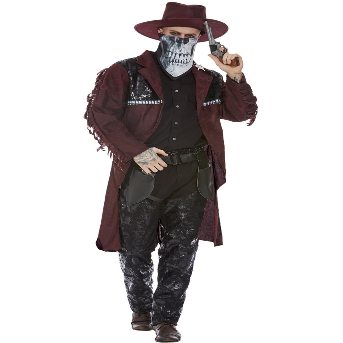 Mens Deluxe Dark Spirit Western Cowboy Costume Burgundy