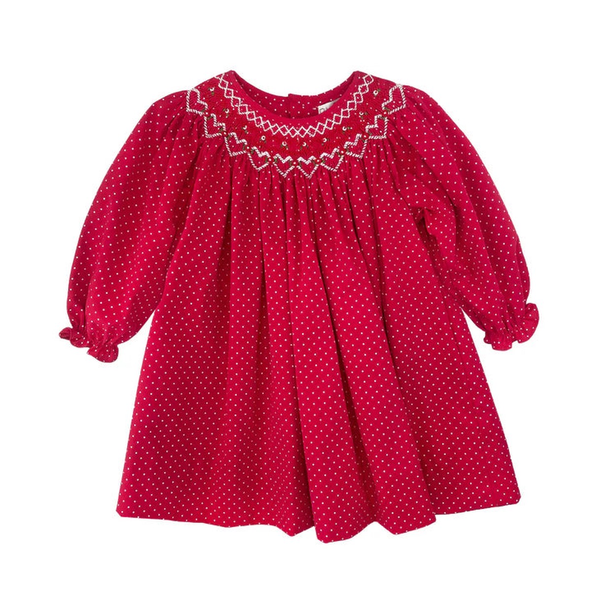 Petit Ami Red Smocked Dress wEmbroidery