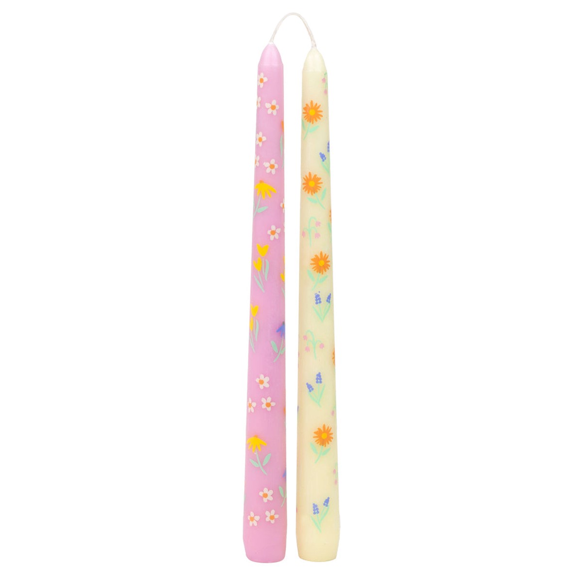 Floral Printed Pale Yellow Pink Dinner Candles
