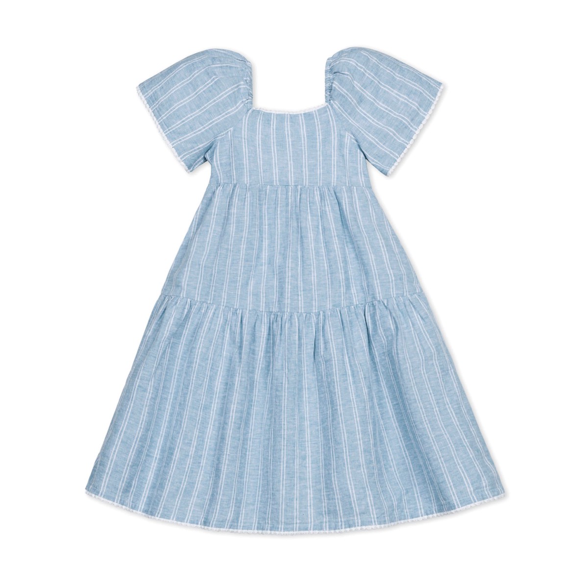 Flounce Sleeve Tiered Linen Dress