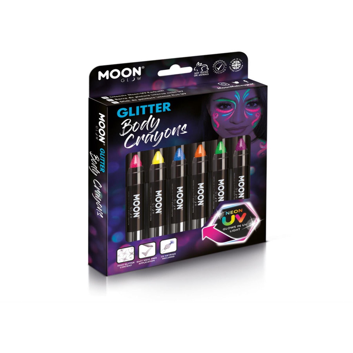 Moon Glow Neon UV Glitter Body Crayons Boxset
