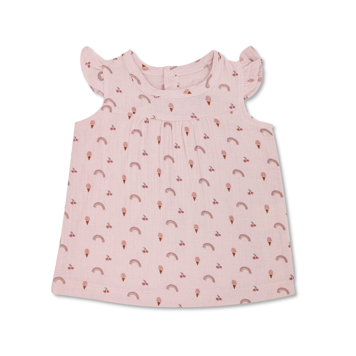 Muslin Flutter Sleeve Dress - Rainbows Ice Cream