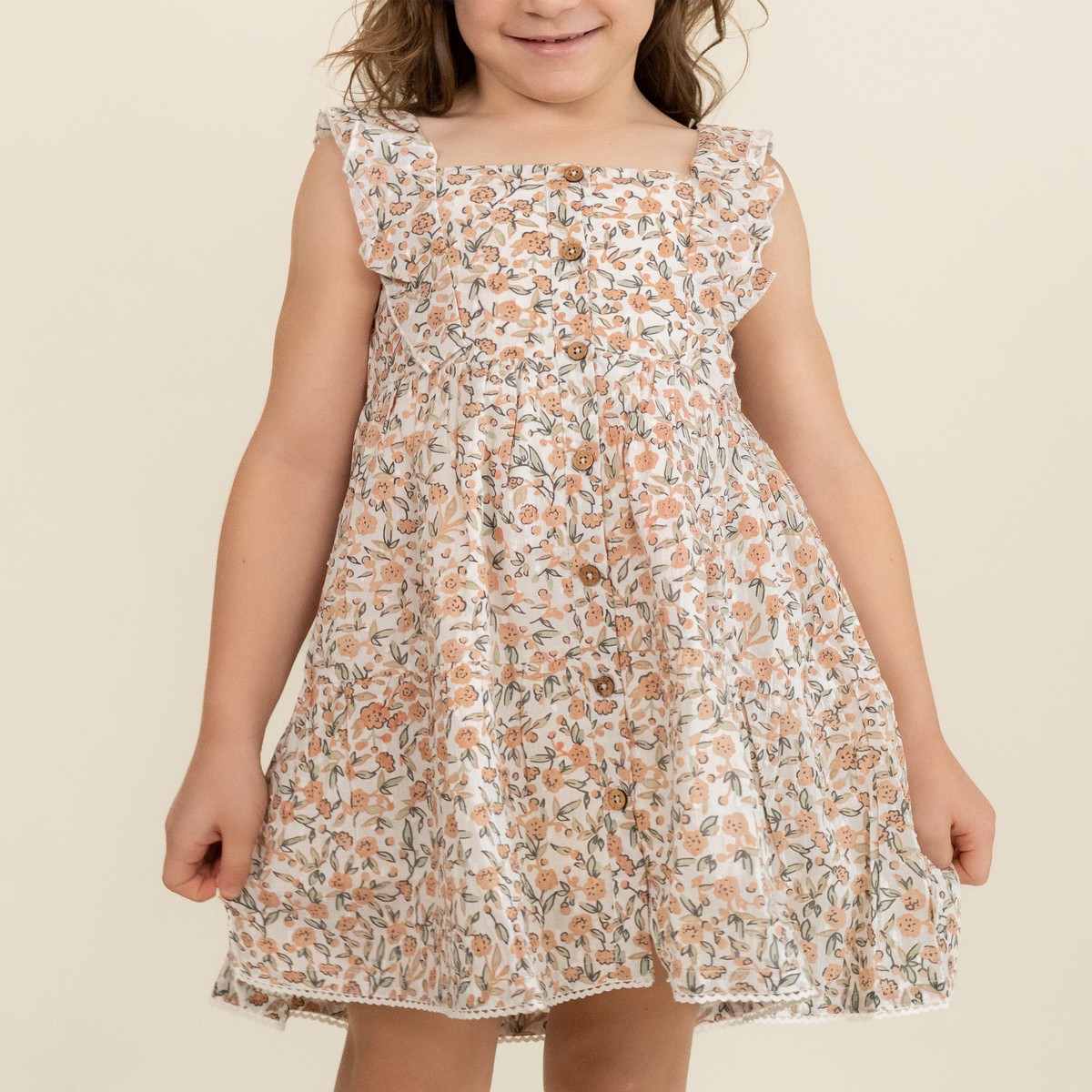 Organic Flutter Buttoned Tiered Dress - Magnolia