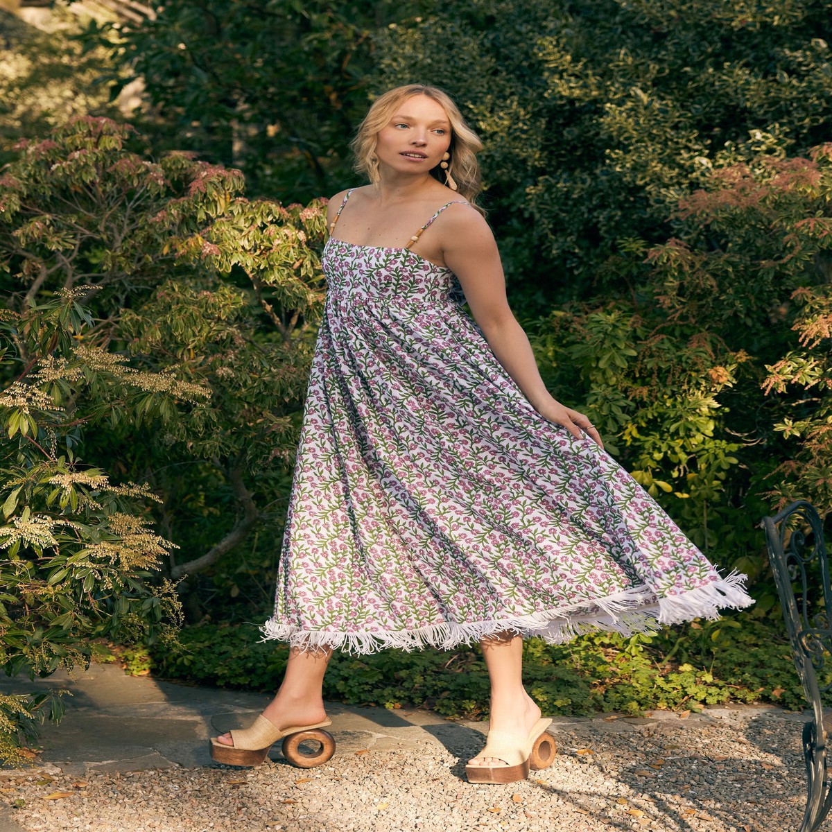 Gavin Fringe Midi Dress – IvoryAmaranth Floral print