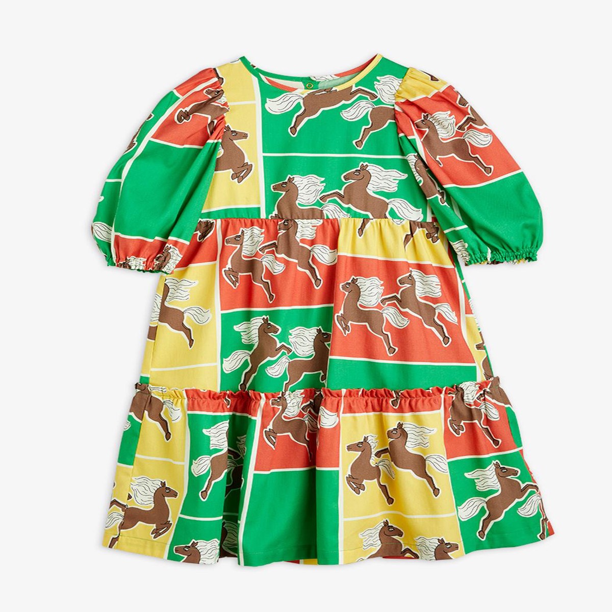 Horses Woven Puff Sleeve Dress – Multi
