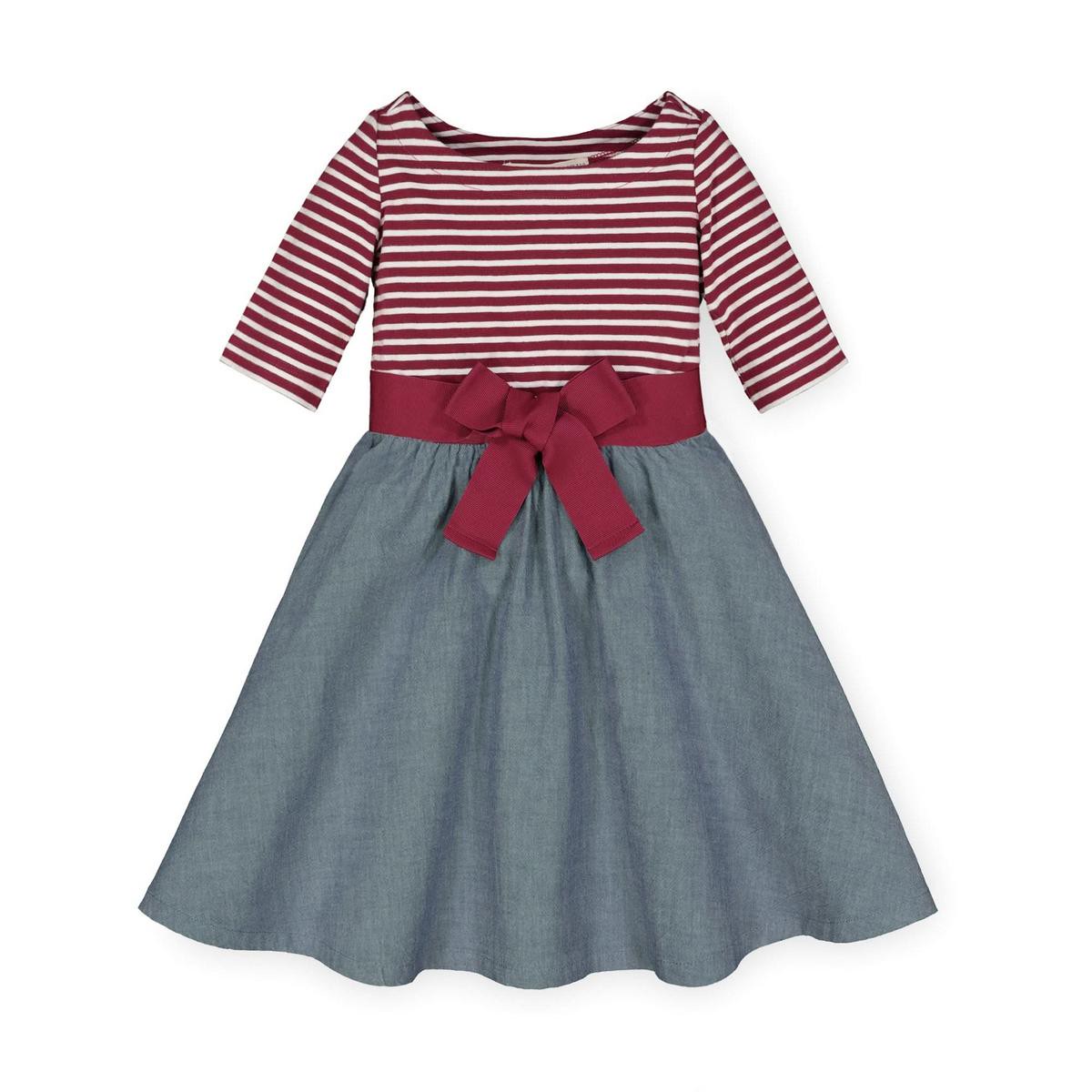Lightweight Blocked Skater Dress – Berry Stripe with Chambray