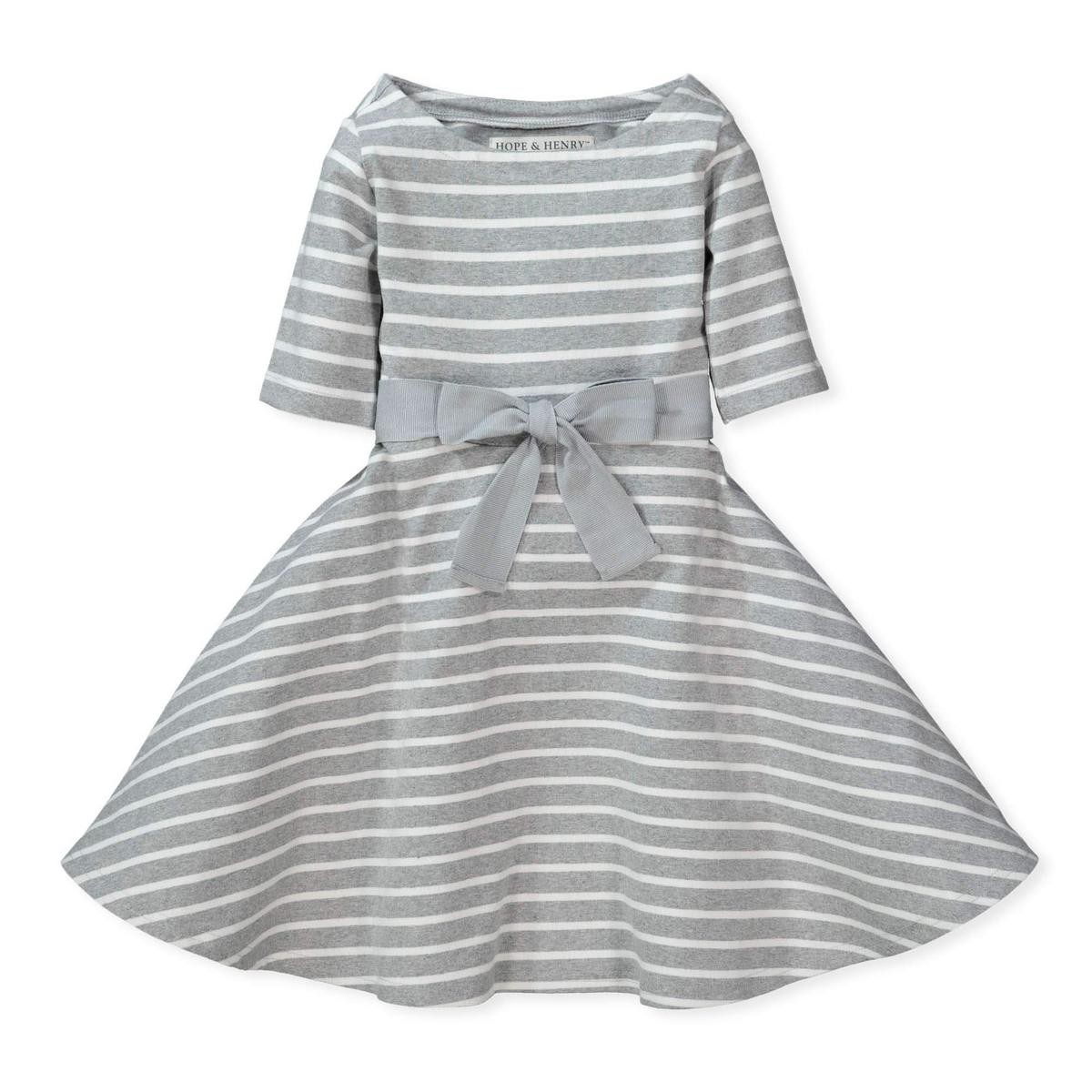 Lightweight Skater Dress - Gray White Stripe