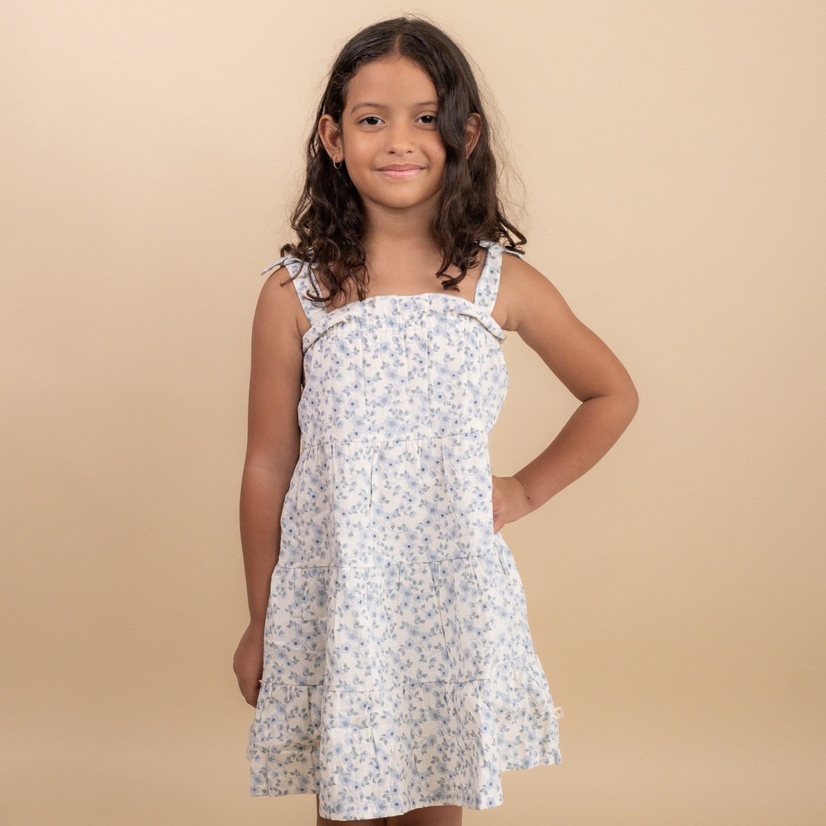 Organic Tiered Dress – Blue Vines