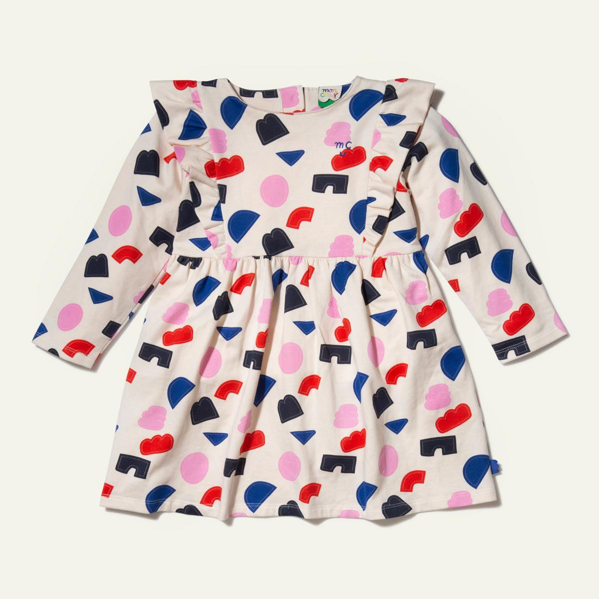 Recycled Cotton Shapes Kid Ruffle Dress – Petal Pink Multi