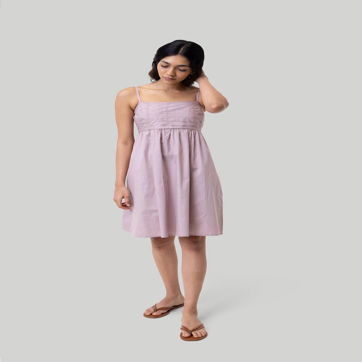 Ruched Strappy Dress – Poplin Pink