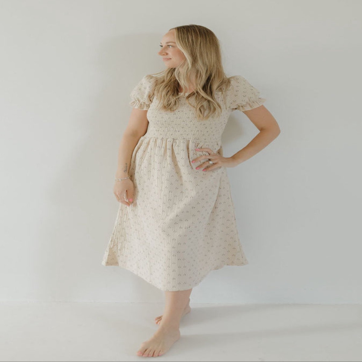 Womens Short Sleeve Muslin Dress Flora