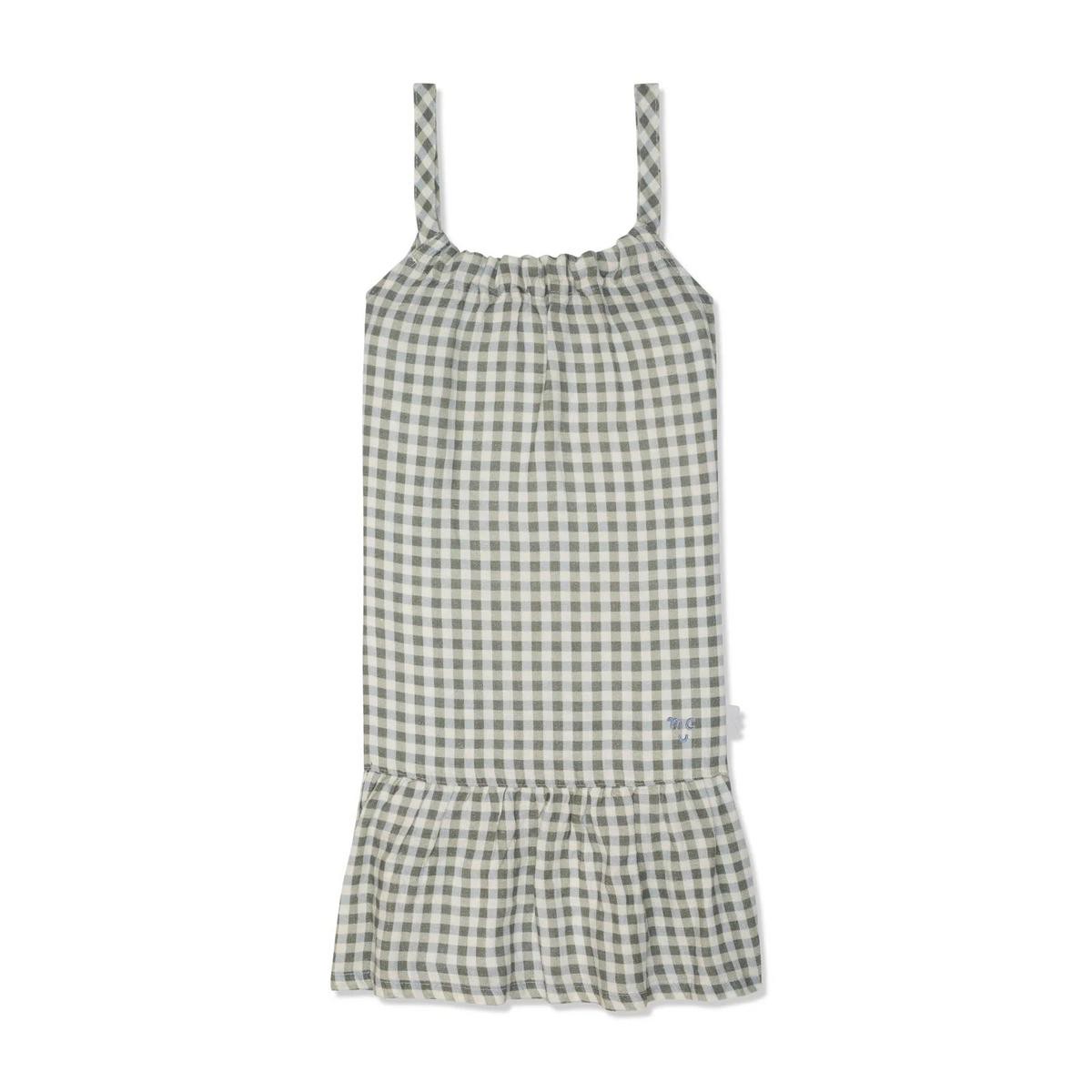 Kids Blue Gingham Linen Kid Dress - NaturalFaded Denim