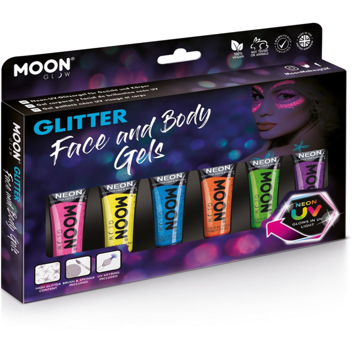 Moon Glow Neon UV Fine Glitter Gel Assorted Boxset 12ml