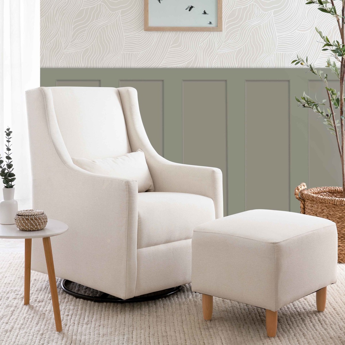Babyletto Toco Swivel Glider and Ottoman in Eco-Performance Fabric Water Repellent Stain Resistant