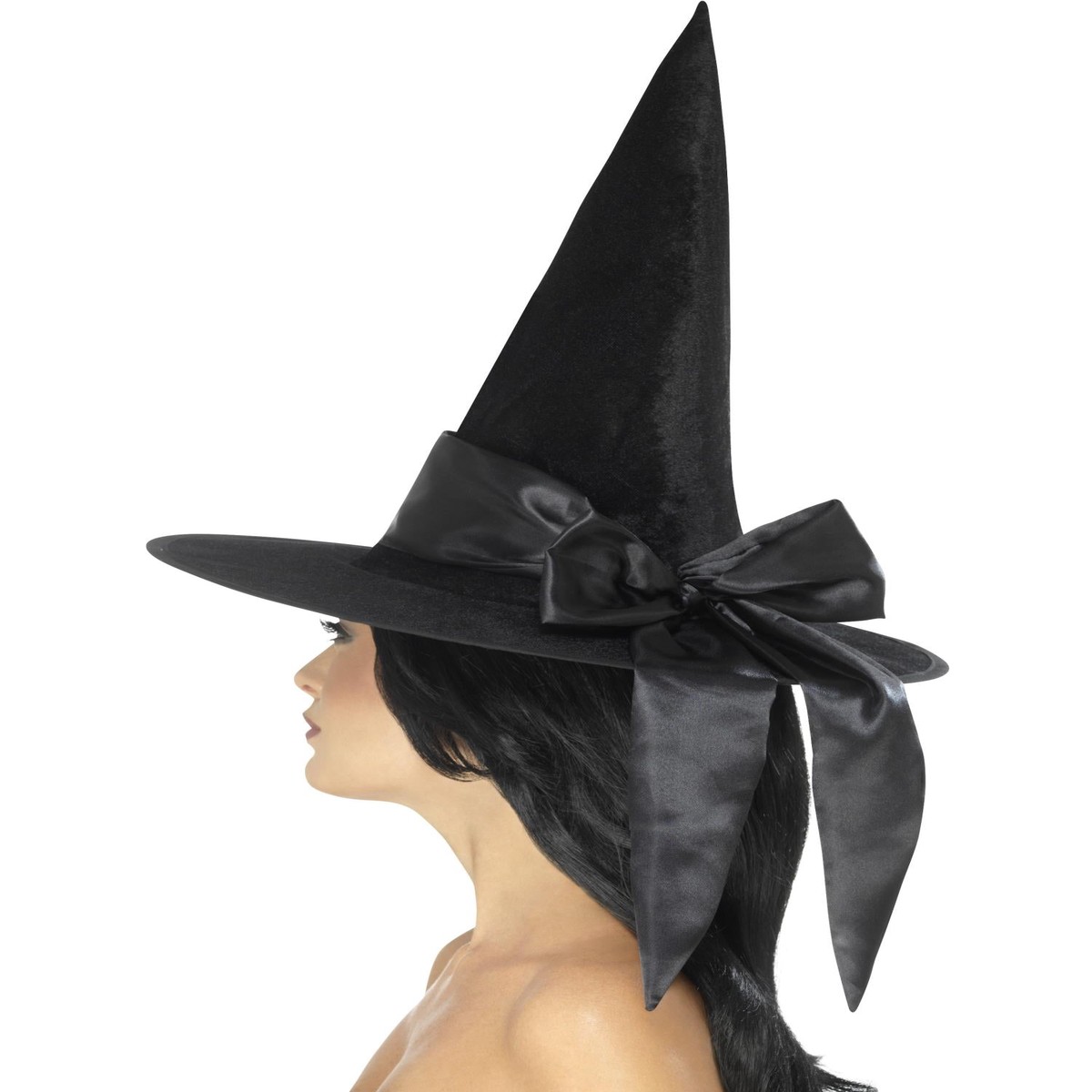 Deluxe Witch Hat Black with Black Bow