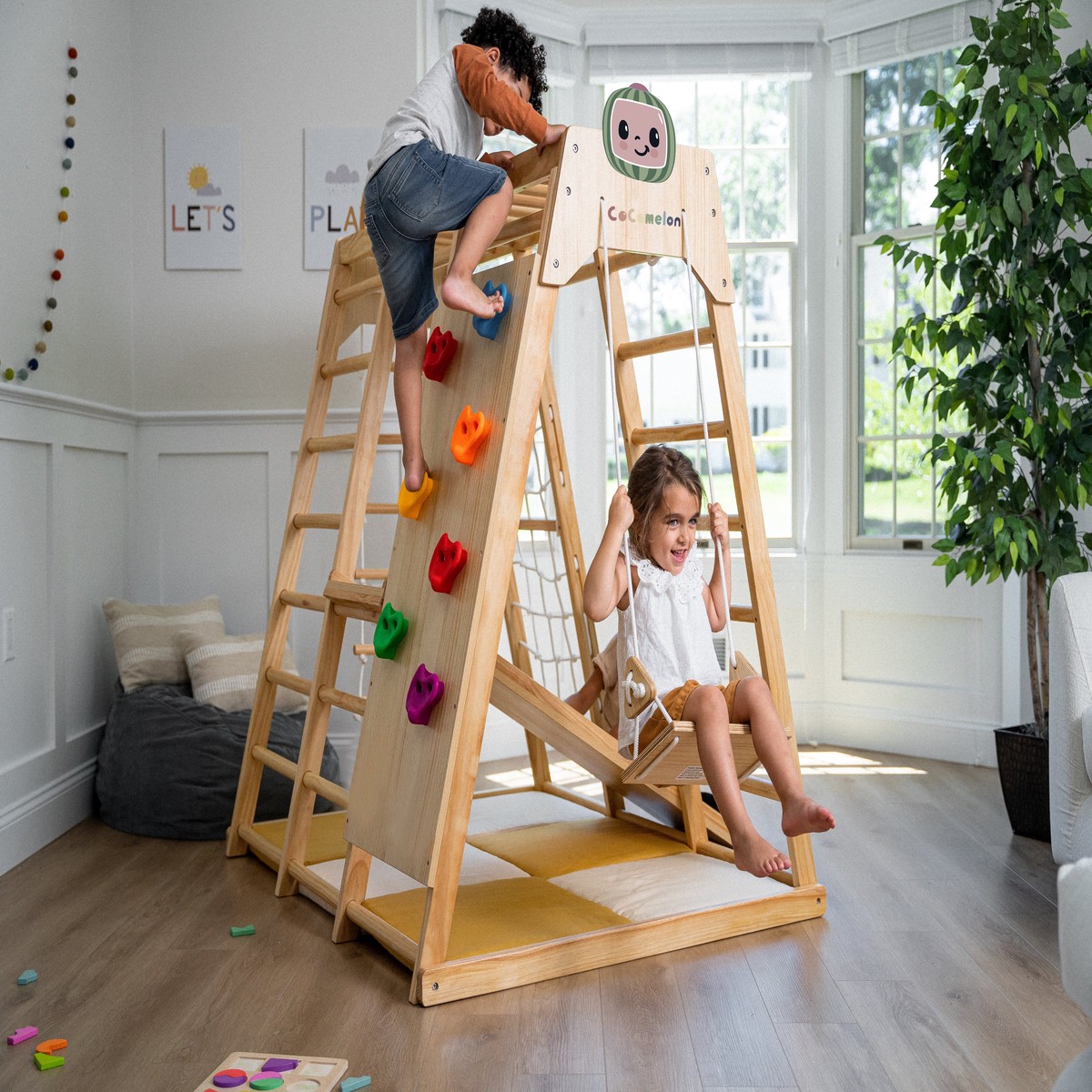 Magnolia Cocomelon 7-in-1 Wooden Indoor Playset Montessori Climber for Toddlers