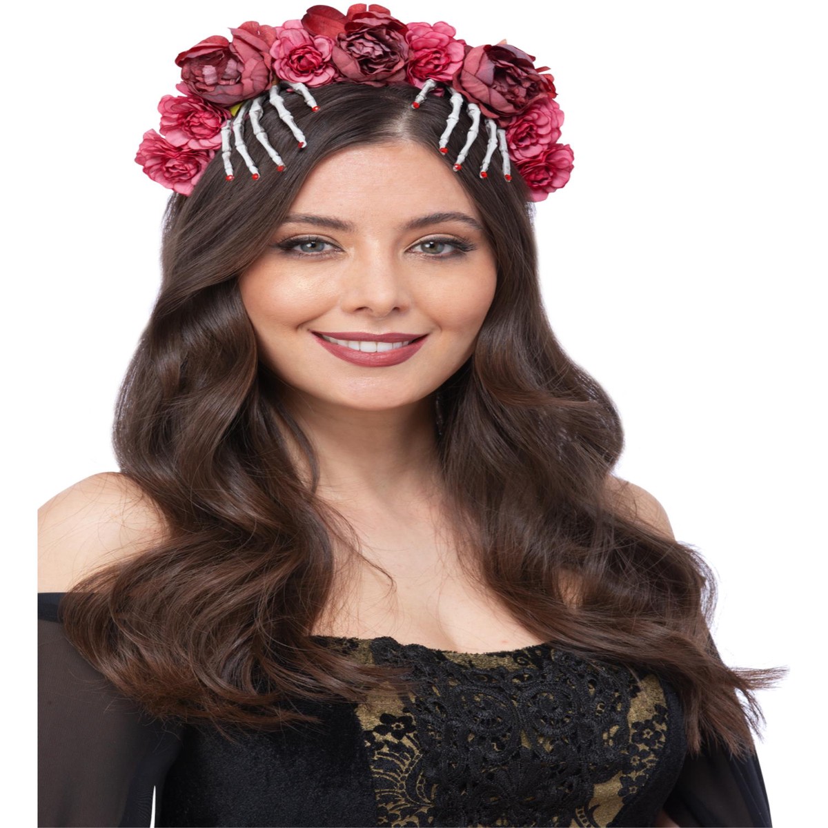 Red Rose Skeleton Hand Headband