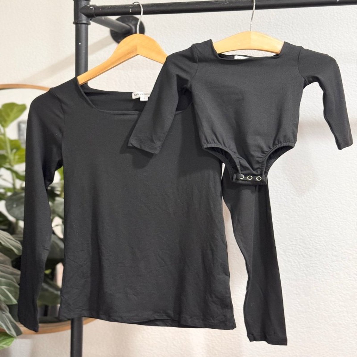 Lilith Square Neck Long Sleeve Top Leotard - Black