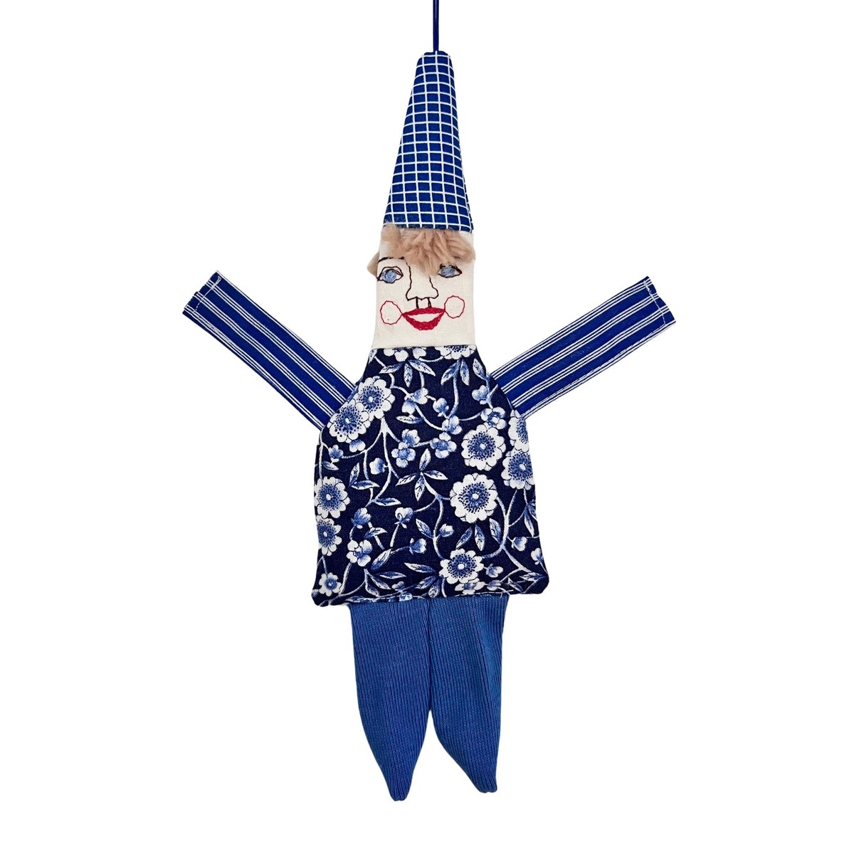 Happy Clown Hanging Doll Small with Blue Grid Cap