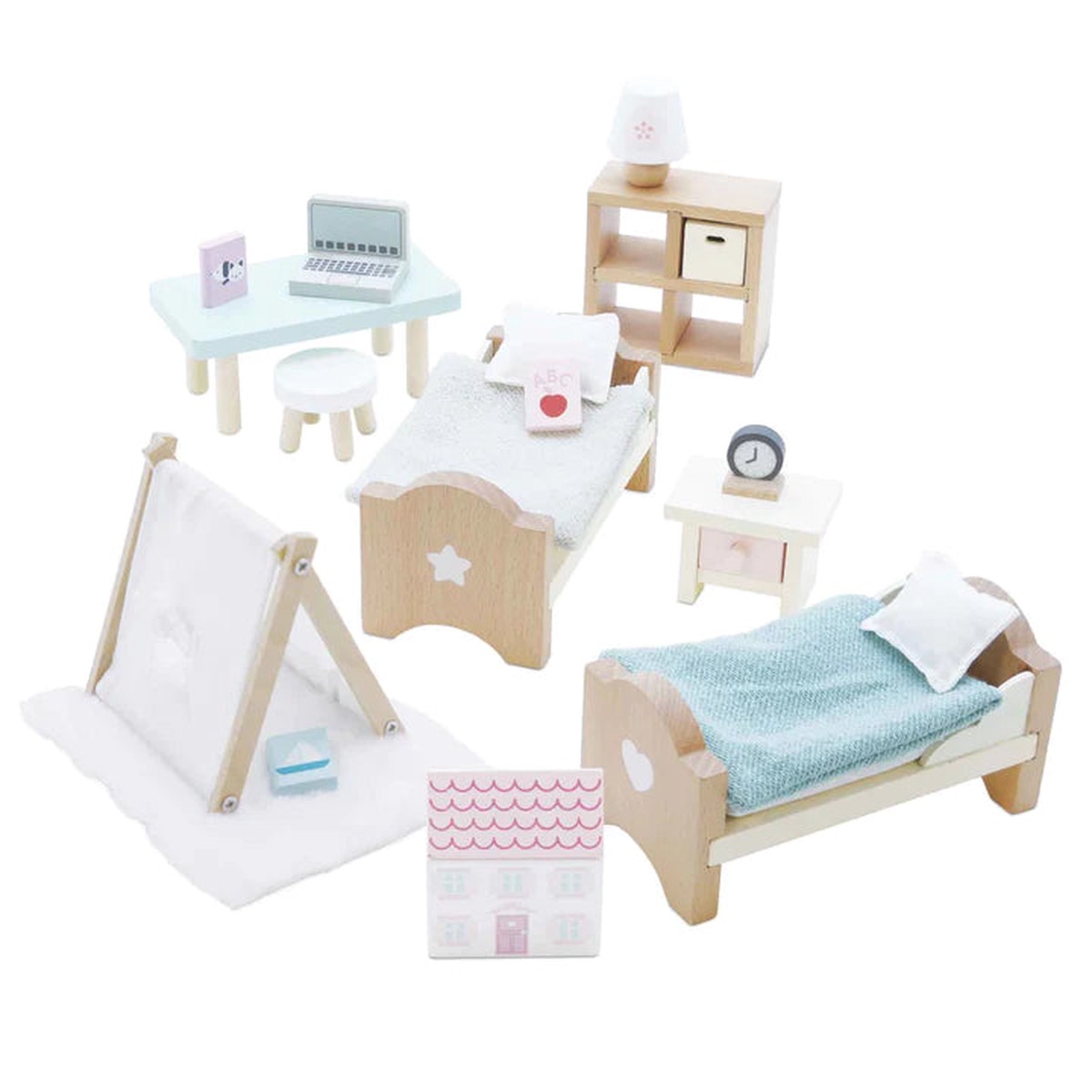 Wooden Dolls house Childs Bedroom Furniture